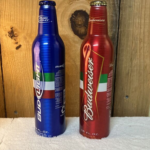 Lot of 2 Cinco de Mayo Aluminum Bottles Bud Light Blue Budweiser Red - Picture 2 of 10